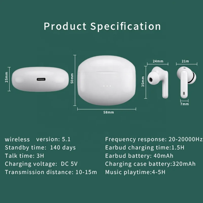 ANC ENC True Wireless Headphones with TWS Stereo BT 5.1 Earbuds Noise Cancelling Low Latency Gaming Headset Tws A40 Pro