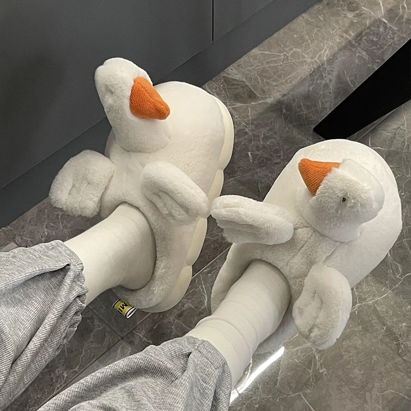 White ducks Slippers Fashion Fluffy Winter Warm Slippers Female Cartoon Animals Plush Home Indoor Slipper Shoes