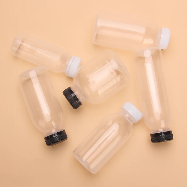 Clear Empty Food Grade PP Plastic Water Drinking Bottles Round Juice Beverage Bottles with Top 300ml