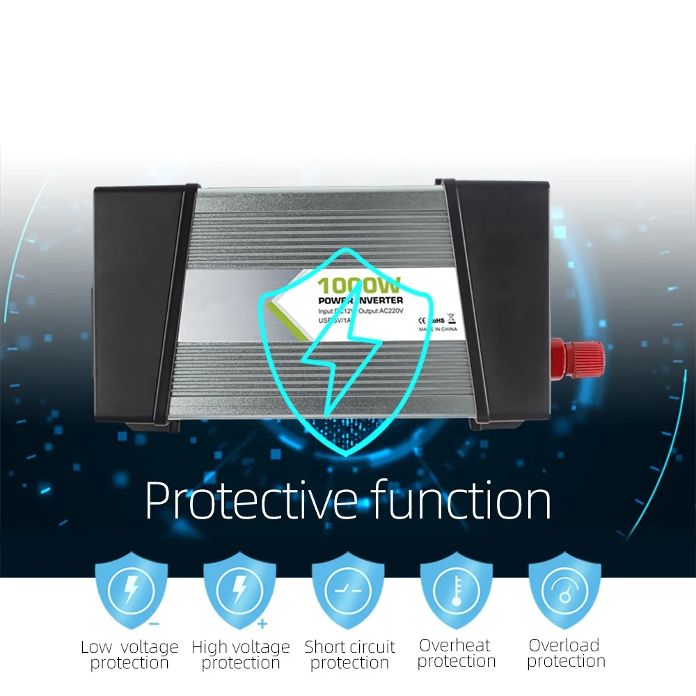 High Quality DC to AC Corrected Sine Wave 1000w 12v to 220v 1000 watt dc ac power inverter factory power inverter solutions