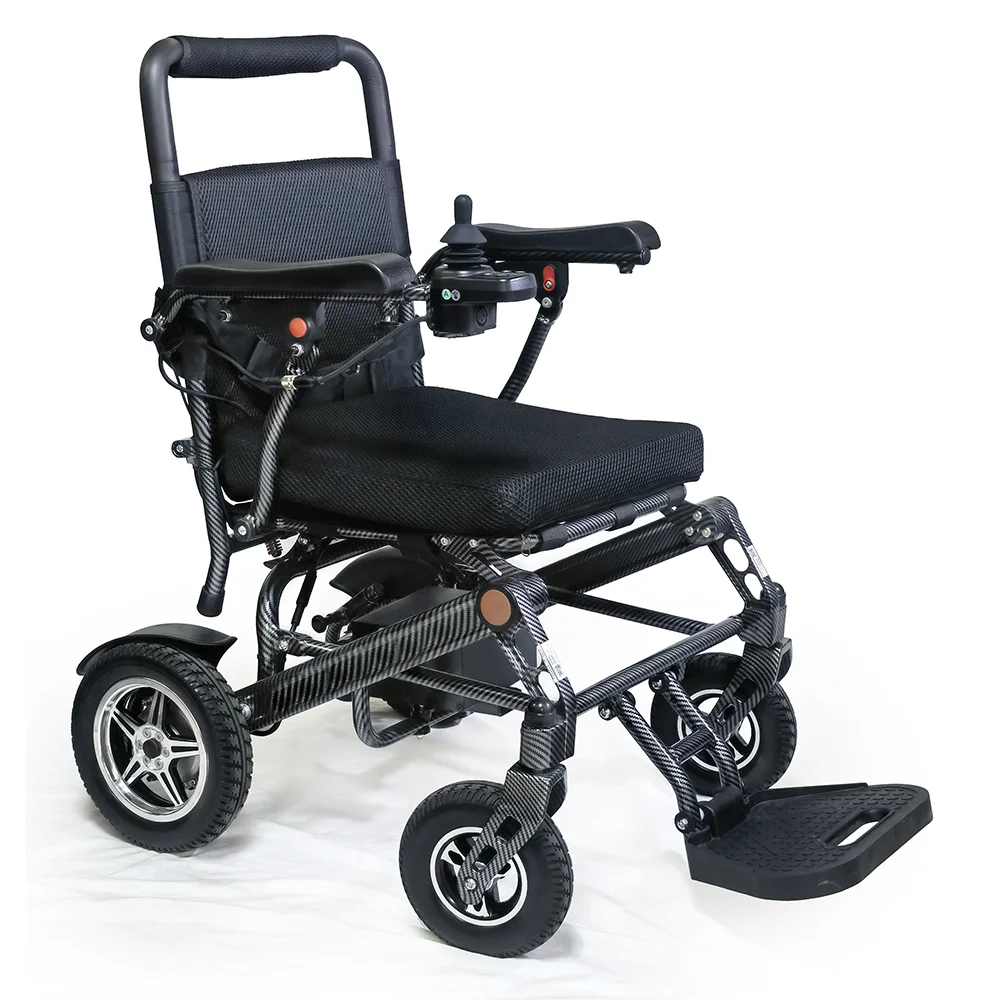 HEDY FEW07 CE Stylish Carbon Fiber Look UltraLight Folding Remote Control Travel Power Chair Electric Wheelchair For The Elderly