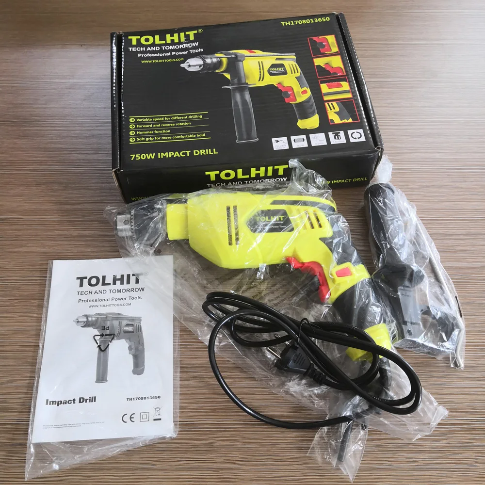 TOLHIT Professional Power Tools Metal Gear Impact Drill Industrial Portable Electric Drill Machine 127v 220v 13mm 850w