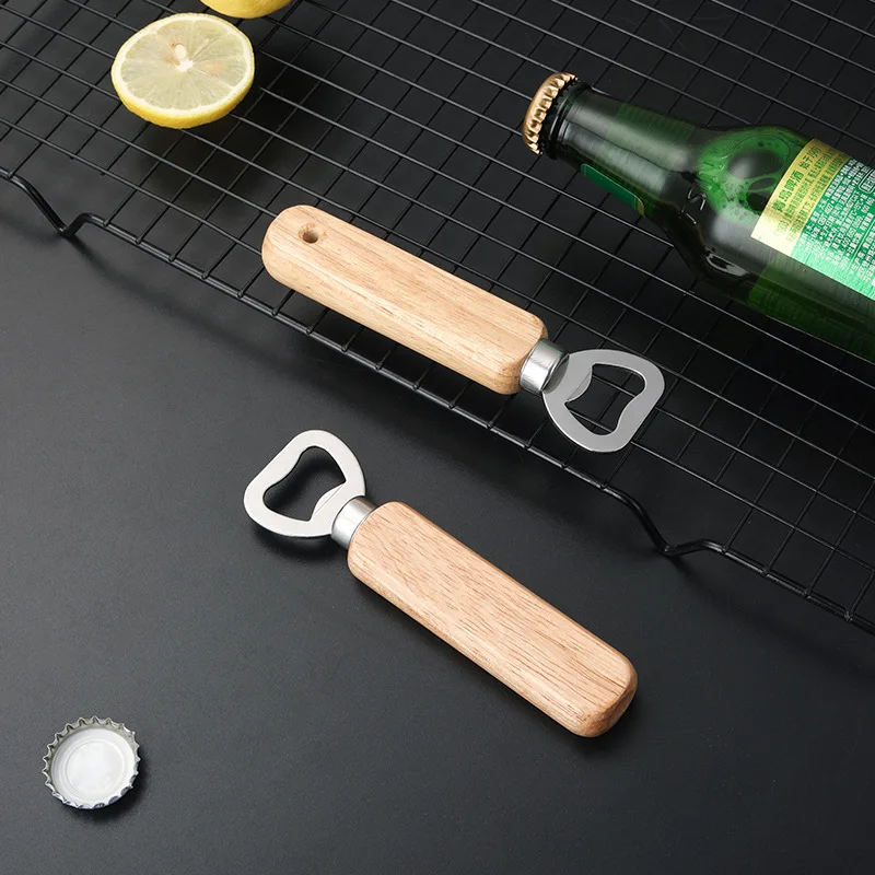 Wood Handheld Heavy Duty Stainless Steel Bartender Cider Beer Bottle Opener for Home Kitchen, Bar or Restaurant