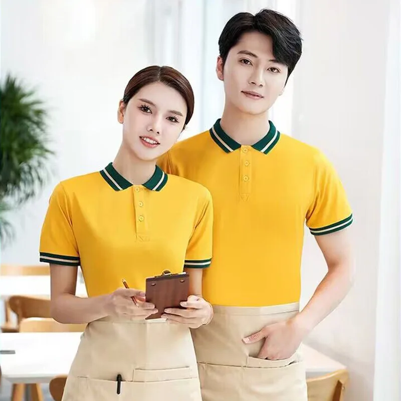 Wholesale Unisex Cafe Bar Polo Shirt Custom Embroidered Logo Waitress Waiter Uniform Restaurant