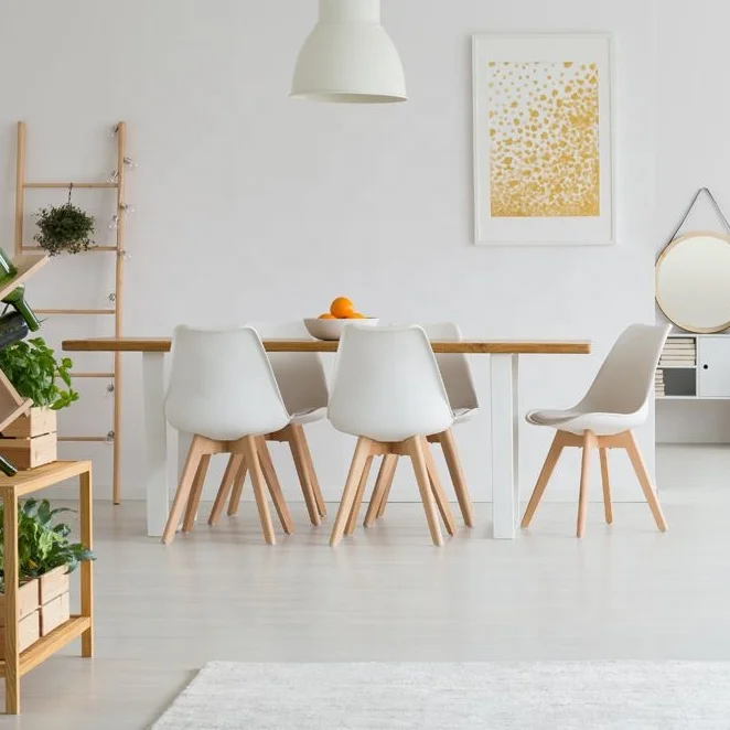 
Wholesale dining room furniture plastic chairs PU cushion wooden legs black color dining chair 