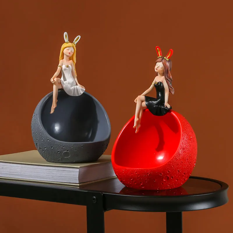 
Nordic creative space rabbit key storage box holder living room dried fruit tray french home decor for home accessories modern 