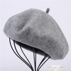 wholesale custom pom pom balls in real fur Factory Price Trend Solid Color women Woolen Beret Hat