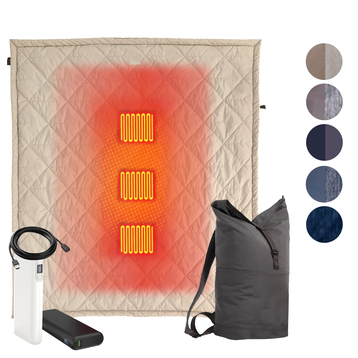 12V Quick Heating Duel Control USB Heated Blanket-2 Minutes Fast Electric Battery Heating Blanket for outdoor