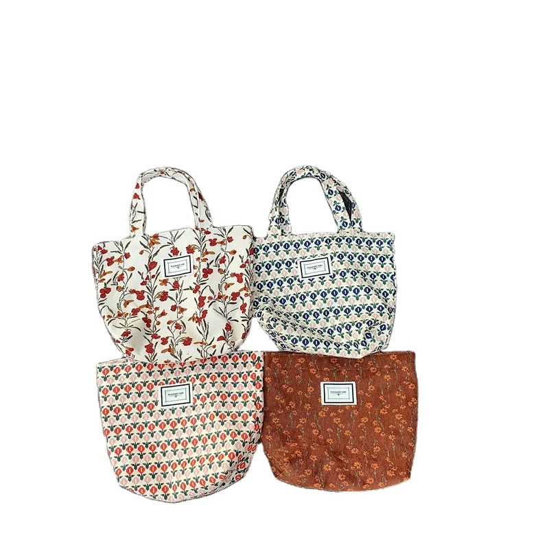 Corduroy woven portable bento bag artsy vintage bag mommy lunch box bag