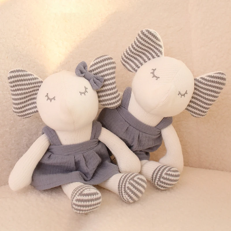 Luxury Cute Handmade Newborn Baby Soft Toy Knit Crochet Doll Stuffed Baby Sleeping Knitted Elephant Plush Toys