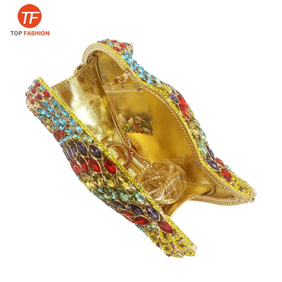 
Factory wholesales Parrot Evening Party Bag Colorful Diamonds Luxury crystal clutch bridal wedding party purse handbag 