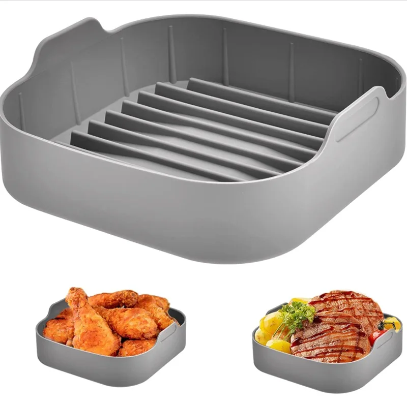 Air Fryer Basket Reusable Rectangular Air Fryer Silicone Pot For Baking Cooking