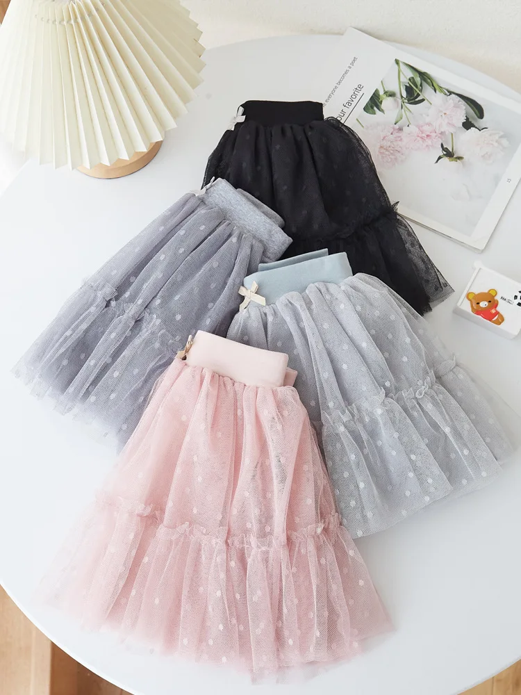 Spring Autumn Girls Cotton Pants Kid Lace Sequins Skirt Leggings Fashion Children Long Skinny Elastic Trousers