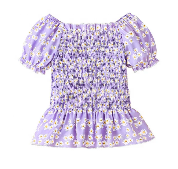 toddler girls short sleeves Korean t shirts cotton 100% tee top with elastic baby girl summer blouse 10 years shirts