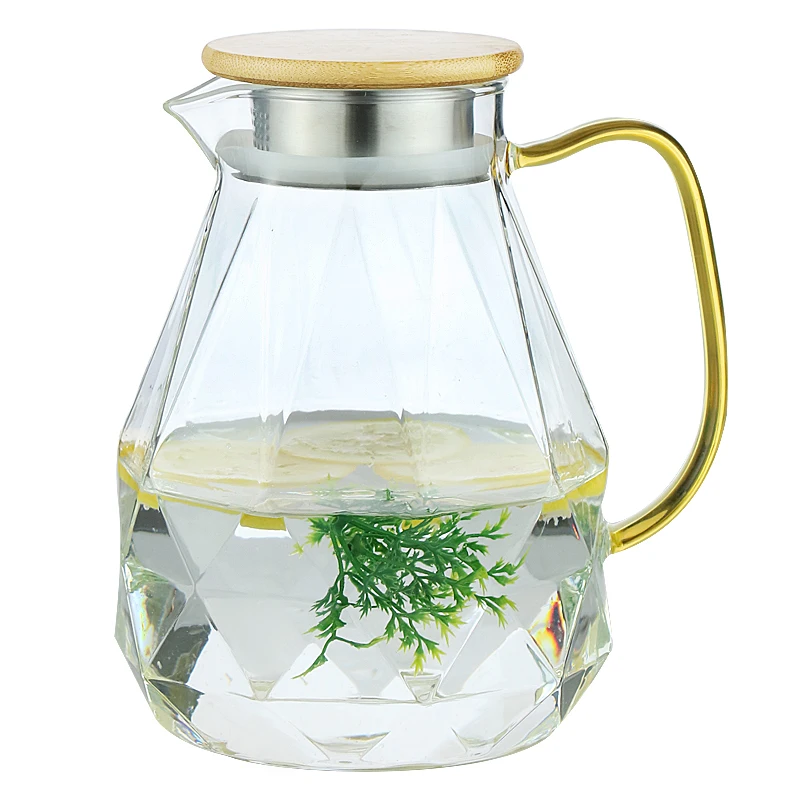 
2000ml Large capacity Super beautiful Diamond glass cold water pitcher with color handle and cup sets 