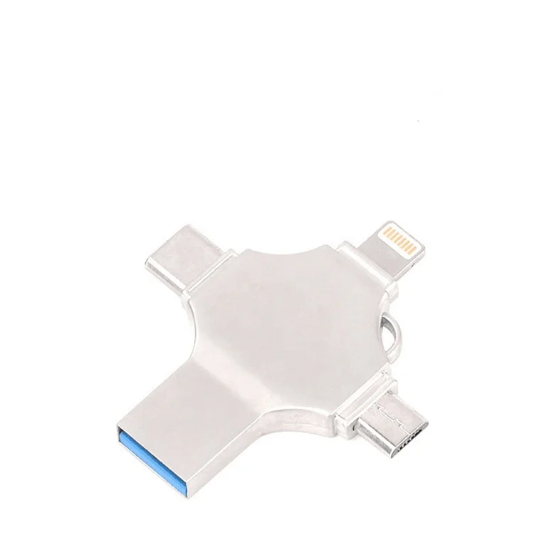 
4 In1 Silver Personalizado Hot Selling USB 3.0 2.0 Otg Pendrive Stylish Data Storage External Memory For Iphone Android 