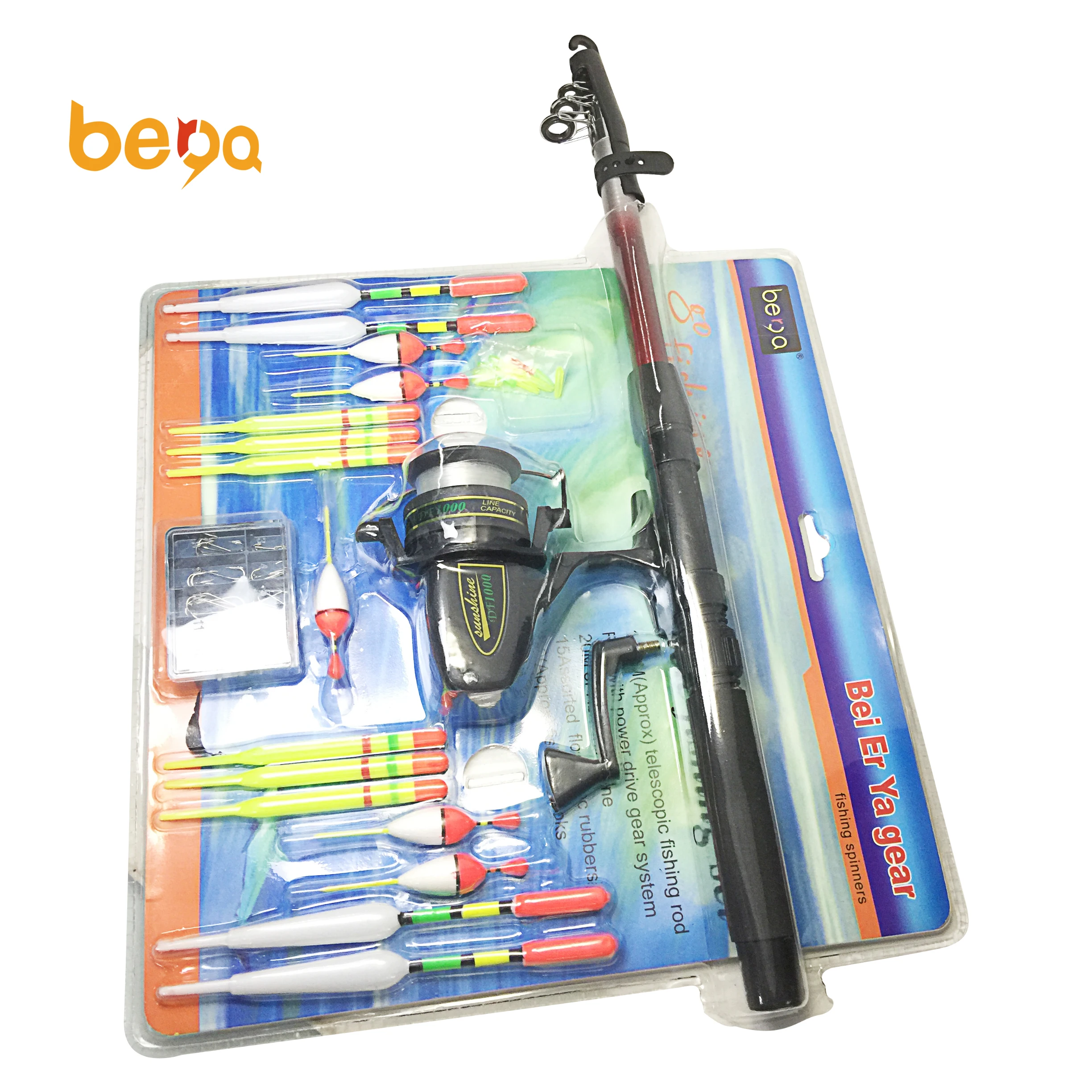 1.8M Cheap Spinning Telescopic Fishing Rod and Reel Combo Kit Set with Floats Hooks Blister Package
