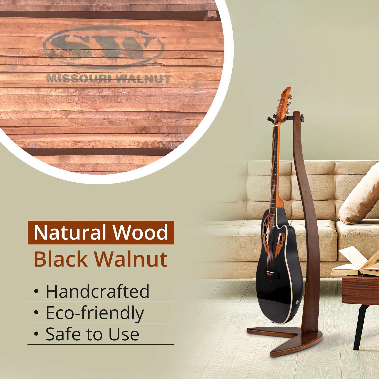 Black Walnut Guitar Stand, Wood Guitar Stands for Acoustic Guitar, Wooden Guitar Floor Hanger Holder