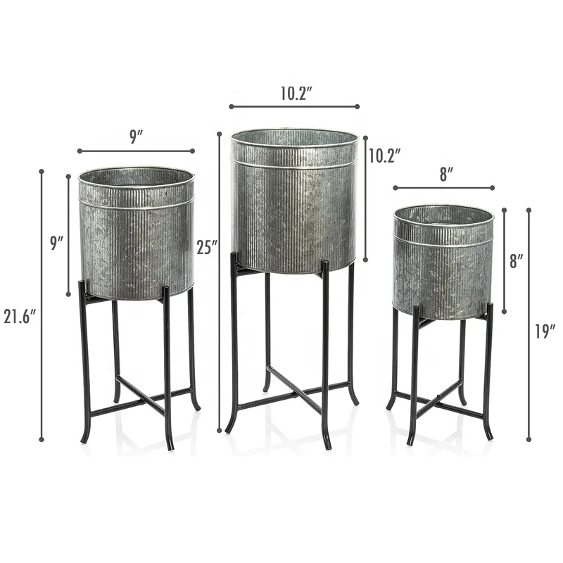 Set 3 Indoor Outdoor Modern Rustic Decor Farmhouse Trough Planter Decorative Iron Metal Plant Stand Galvanized Flower Pots