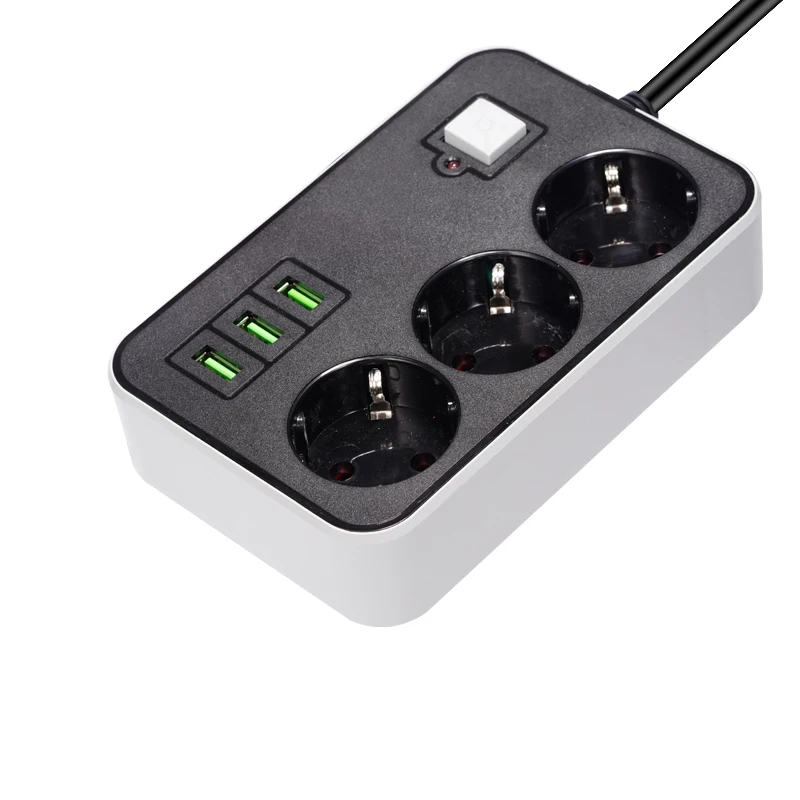 2 Round Pin EU RUS Plug Power Strip Switch 1.8 M cable Universal Outlets 3 USB Electrical Extension Cord Socket Network Filter