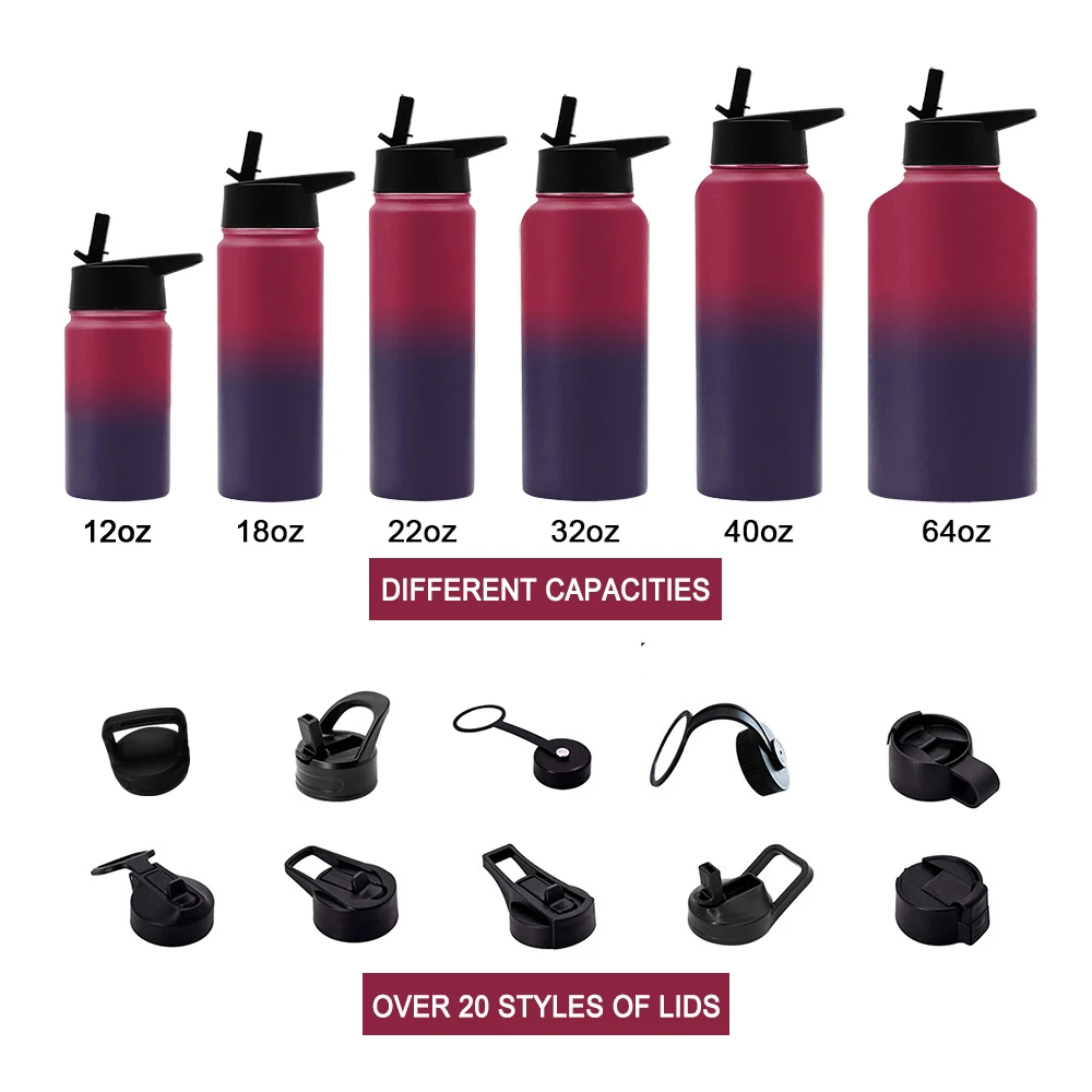 Custom Wide Mouth Kids Adults Sports Thermos Vacuum Flask Stainless Steel Insulated Water Bottle with Straw Lid