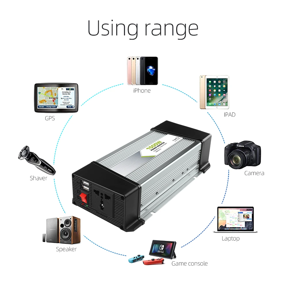 High Quality DC to AC professional manufacturer solar 12v car inverter 1500w Modified Sine Wave frequency converter