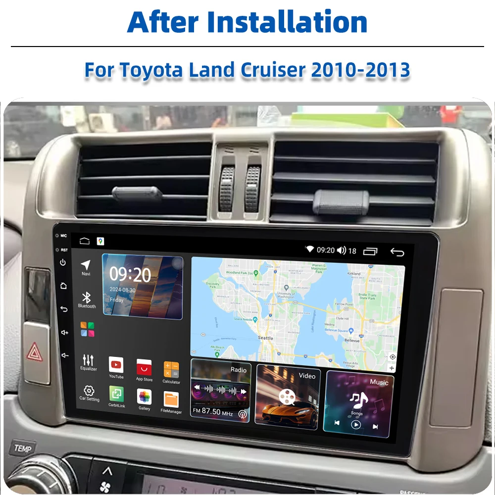 Автомагнитола 9 дюймов автомагнитола Android 2DIN Wi-Fi для Toyota Land Cruiser Prado 2010-2013