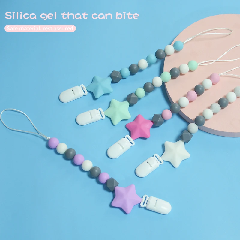 2022 high quality custom flowers teething packaging personalised clip chain beads dummy bulk silicone baby pacifier clip