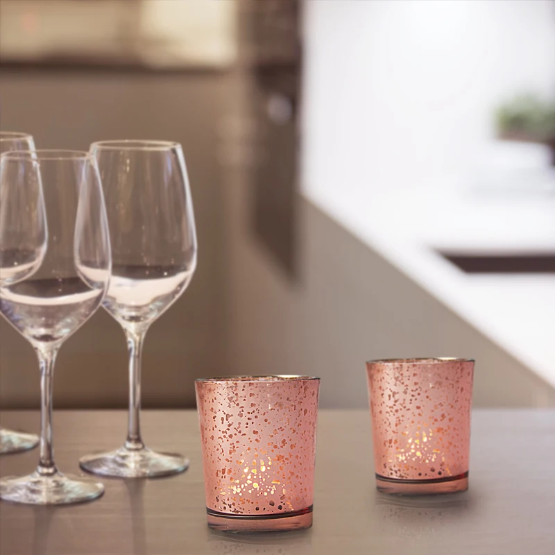 3.5oz 100ml Empty Glass Candles Jars Rose Pink Gold Glass Candle Holder for Votive Candle or Tea Light Set of 12
