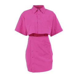 Enyami Лето 2023 новый полый дизайн кнопки пикантные 100% хлопковая футболка с короткими рукавами с высокой талией Мини юбка-пачка, повседневное женское платье