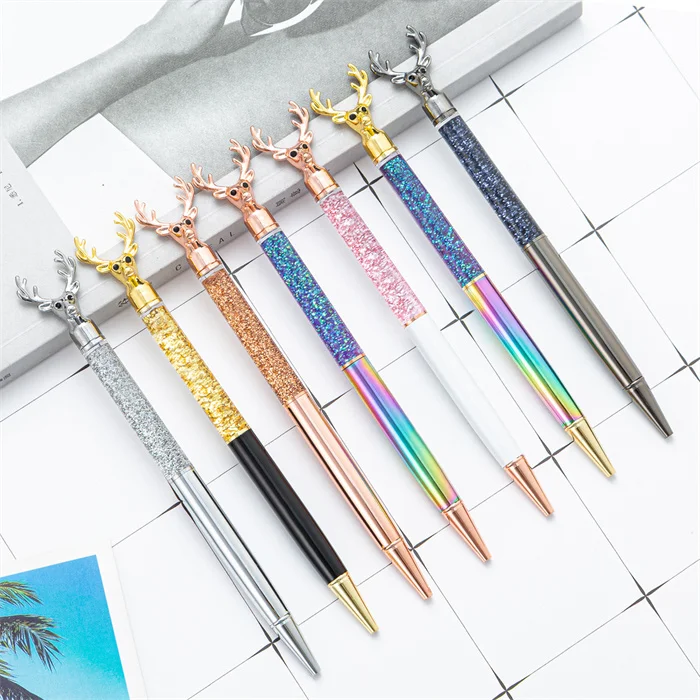 Ready to ship ! Factory price customisable metal pens stationery luxury New Design Bling Bling Colorful Writing Click ballpoint pen with logo