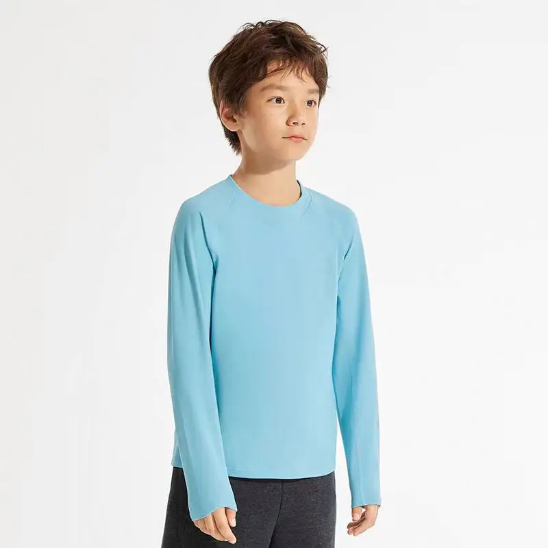 2024 new Autumn and winter  round neck long sleeve soaking wet air elastic with solid color quick dry sports T-shirt for boys