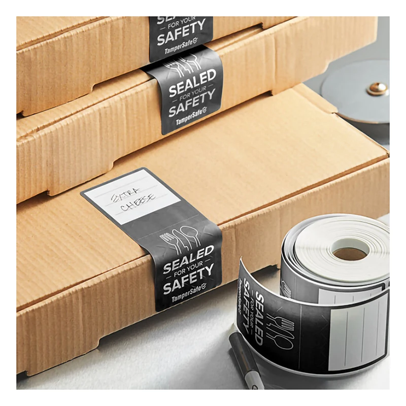Custom Print Restaurant Takeaway Bag Box Security Seal Logo Sticker Roll Tamper Proof Food Container Takeout Label For Packaging