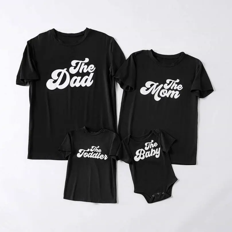 Wholesale custom 100% cotton family matching Logo Printed t-shirts casual wear outdoor black clothing
