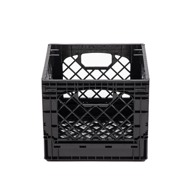 16QT Collapsible Milk Crate with Wooden Lid,Stackable Easy-Grip Handles Storage Basket for Storage and Transportation