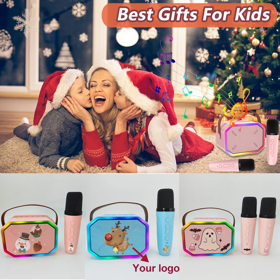 Small Karaoke Machine Portable Bluetooth Speaker With 2 Mic Microphone For Adults Kids Adults Christmas Gift