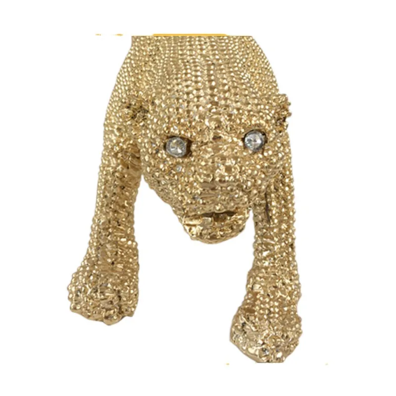 factory outlet  resin crafts diamond statue fiberglass home sculpture figurine resin gold leopard