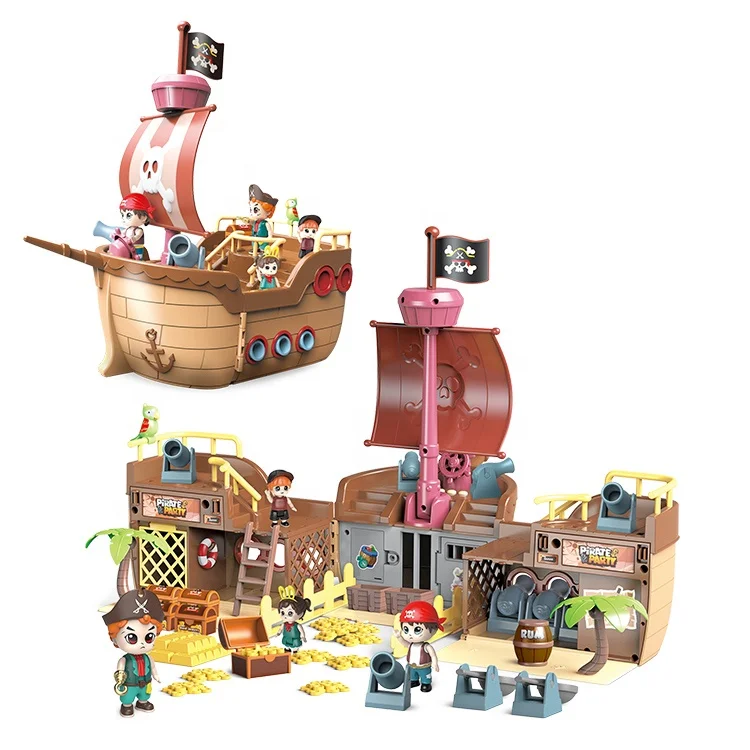2022 Hot Sale Educational toys Other Pretend Play Toy kids role play toys plastic 2 IN 1 Musical Pirate Ship for Kids
