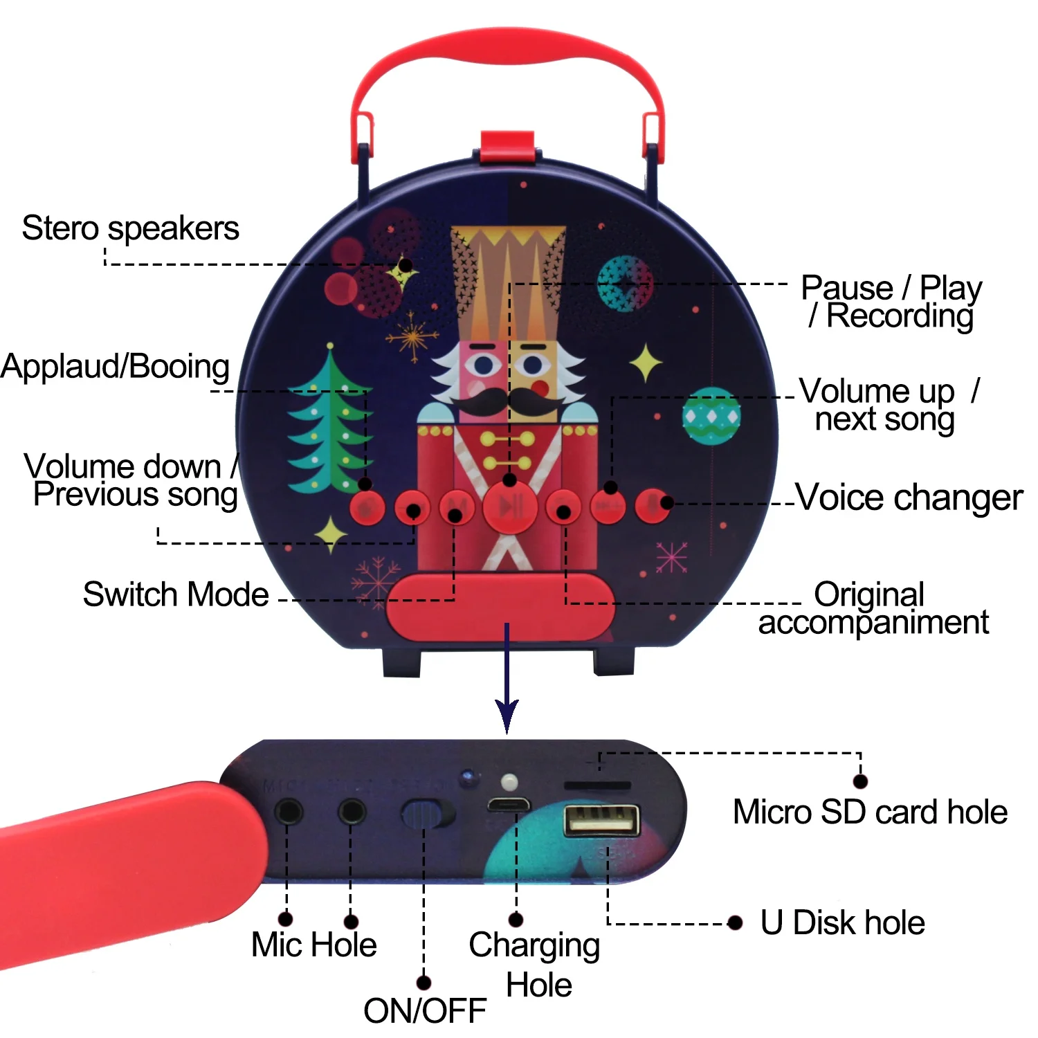 2022 New Arrival Qys-308 Kids Karaoke Singing Machine Speaker With 2 Microphones Adjustable Strap Music Singing Play Machine Set