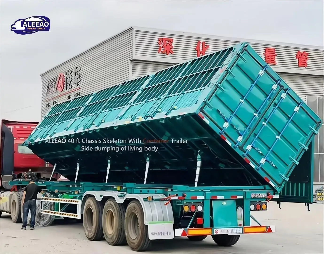 ALEEAO Tri Axles 50 Tons Side Tipping Dump Truck Trailer With Hydraulic Lift For Cargo Transport