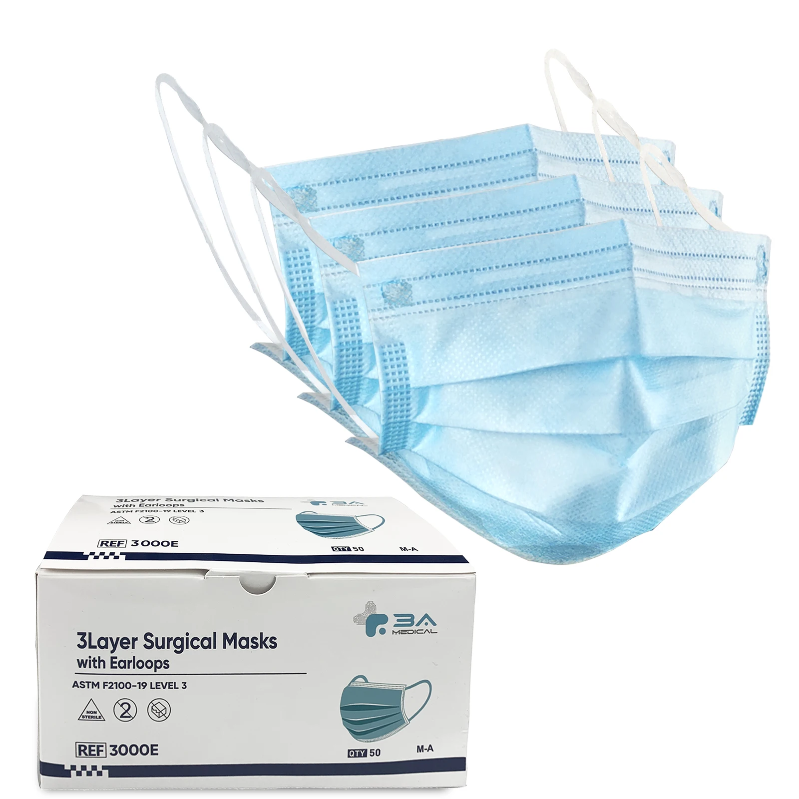 3ply Dust Protection Masks Non Woven Fabric ASTMF2100 Level 3 Face Surgical Mask Medical Disposable 3A Medical Masks