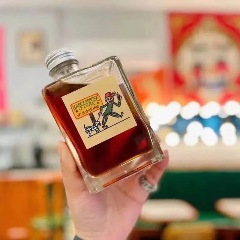 Square Cherry Wine Fruit Wine Bottle Beverage Home-Brewed Glass Wine Bottle Sealed Can Cold Brew Cold Brew Tea