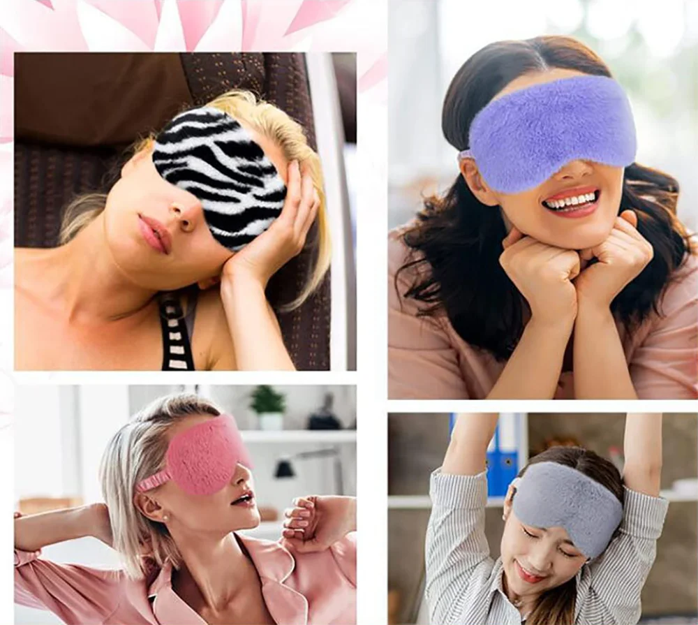 Cute & Soft Plush blackout sleep eye mask for travel, faux fur eye masks for sleeping