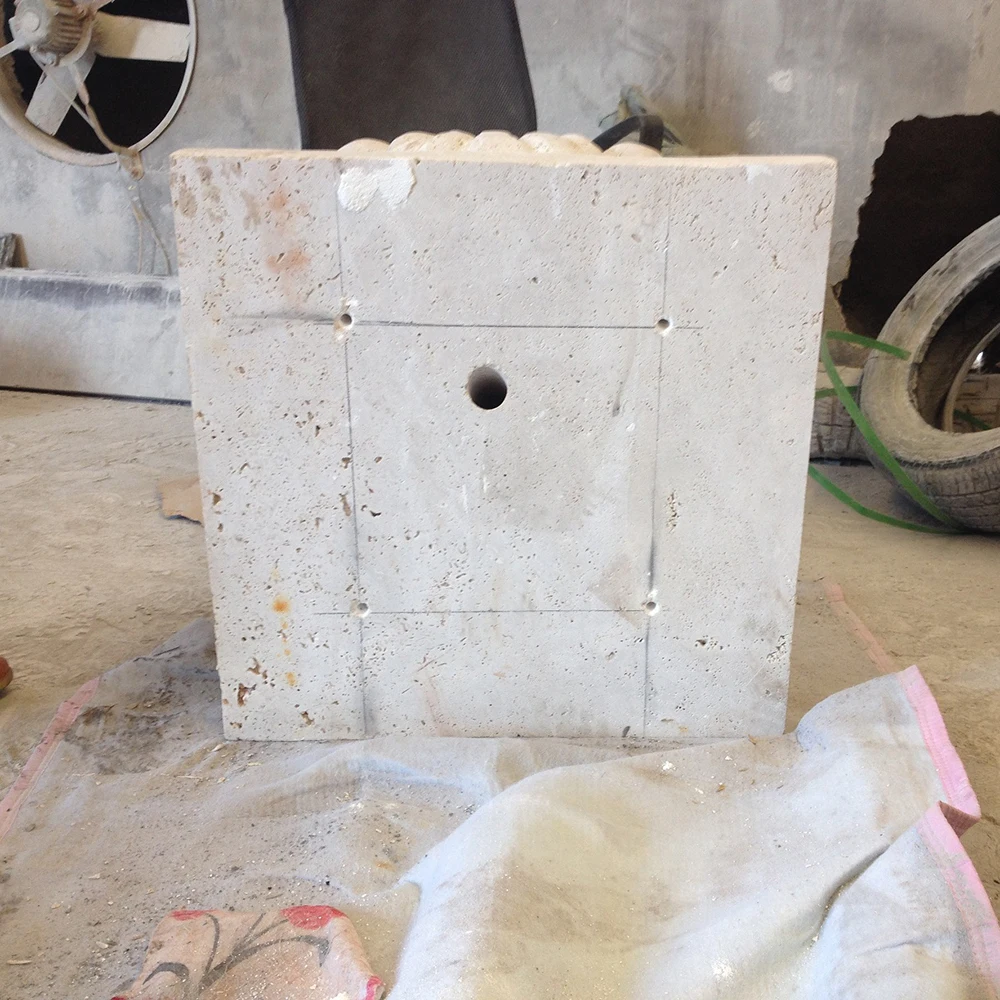 Beige travertine natural stone lion head omitting water wall fountain