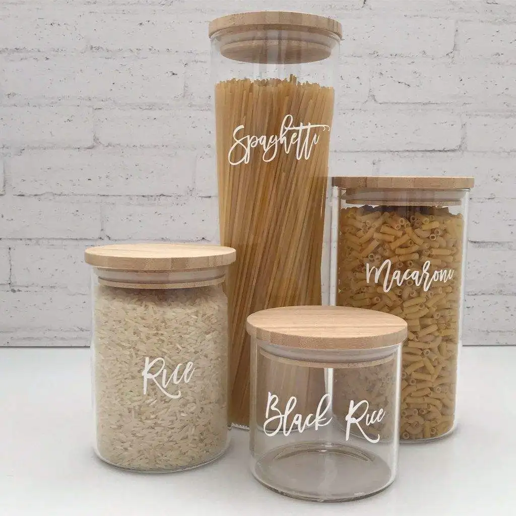 Healthy Glass Storage Jar With Lid Decorative Glass Storage Bottles With Wooden Bamboo  Lid