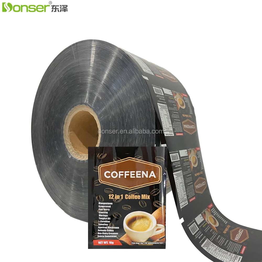 custom printed roll film for coffee packaging bag aluminum foil food packaging film/plastic laminated sachet for snack packing