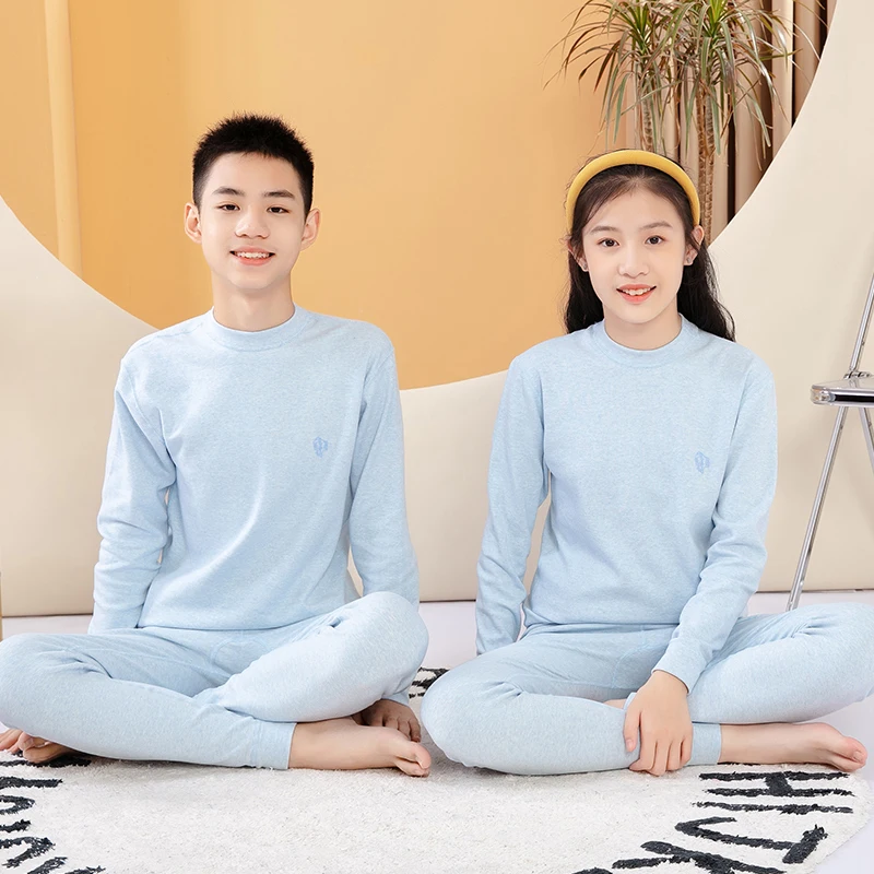 Hot selling turtle collar Cotton pajamas kids 2 piece Girls Sleepwear Winter thermal underwear for Children