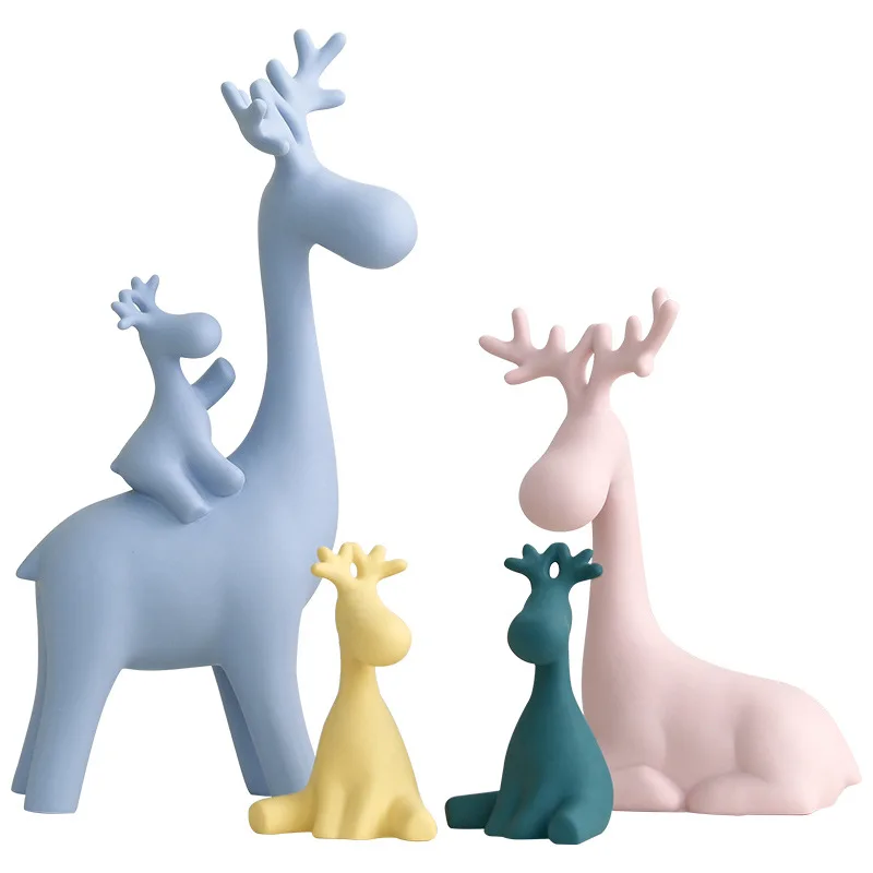 Highly Cost Effective Ceramic Table Display Elk Family 5pcs Home Modern Craft Decor