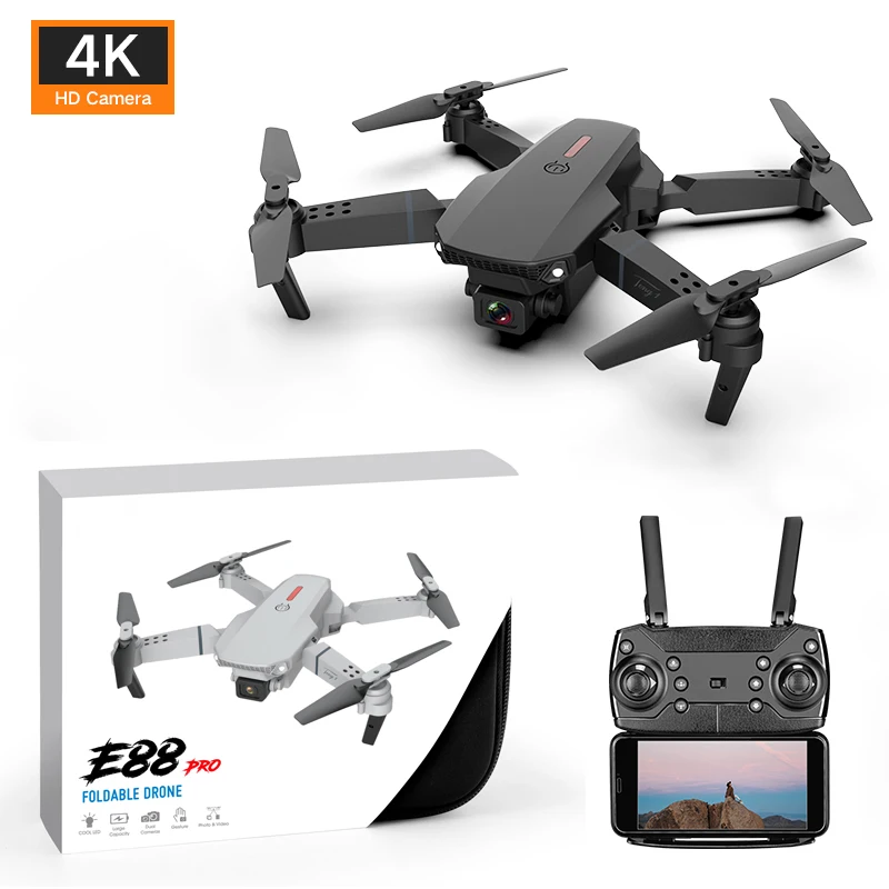 E88 RC Drones With Camera or 4K Wifi FPV Flight Foldable Dron APP long distance control Gesture photo video drones color box