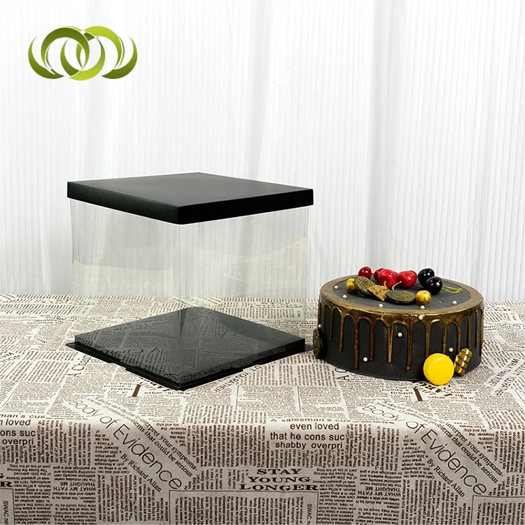 6 8 10 12 Inch Square Black High Wedding Transparent Acetate Plastic Tall Clear Cake Box Packaging With Lid Handle 10 x 10 x 6
